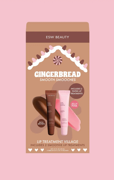 ESW Beauty Gingerbread Smooth Smooches lip treatment packaging on a pink background