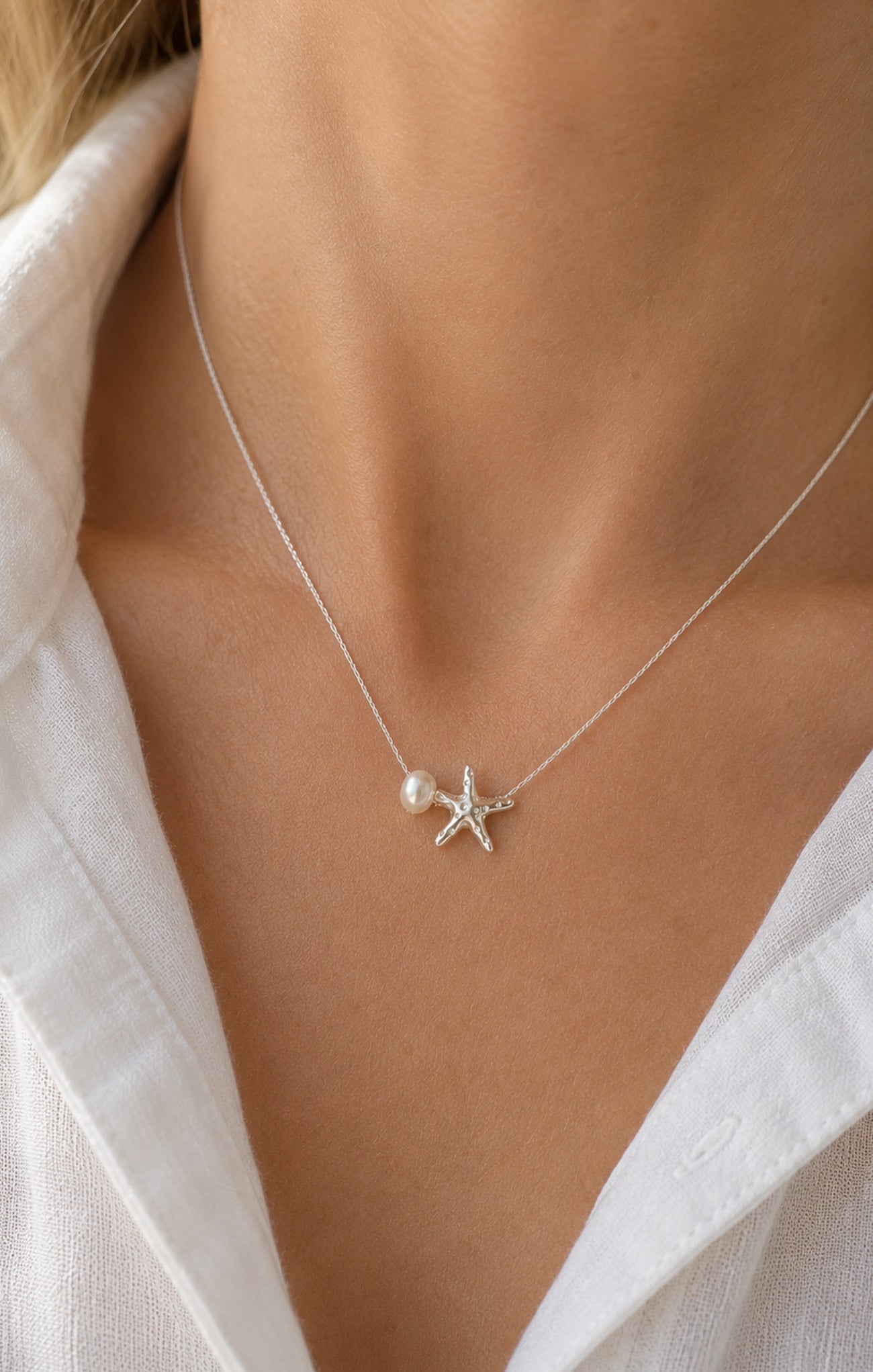 Delicate Pearl Starfish Necklace