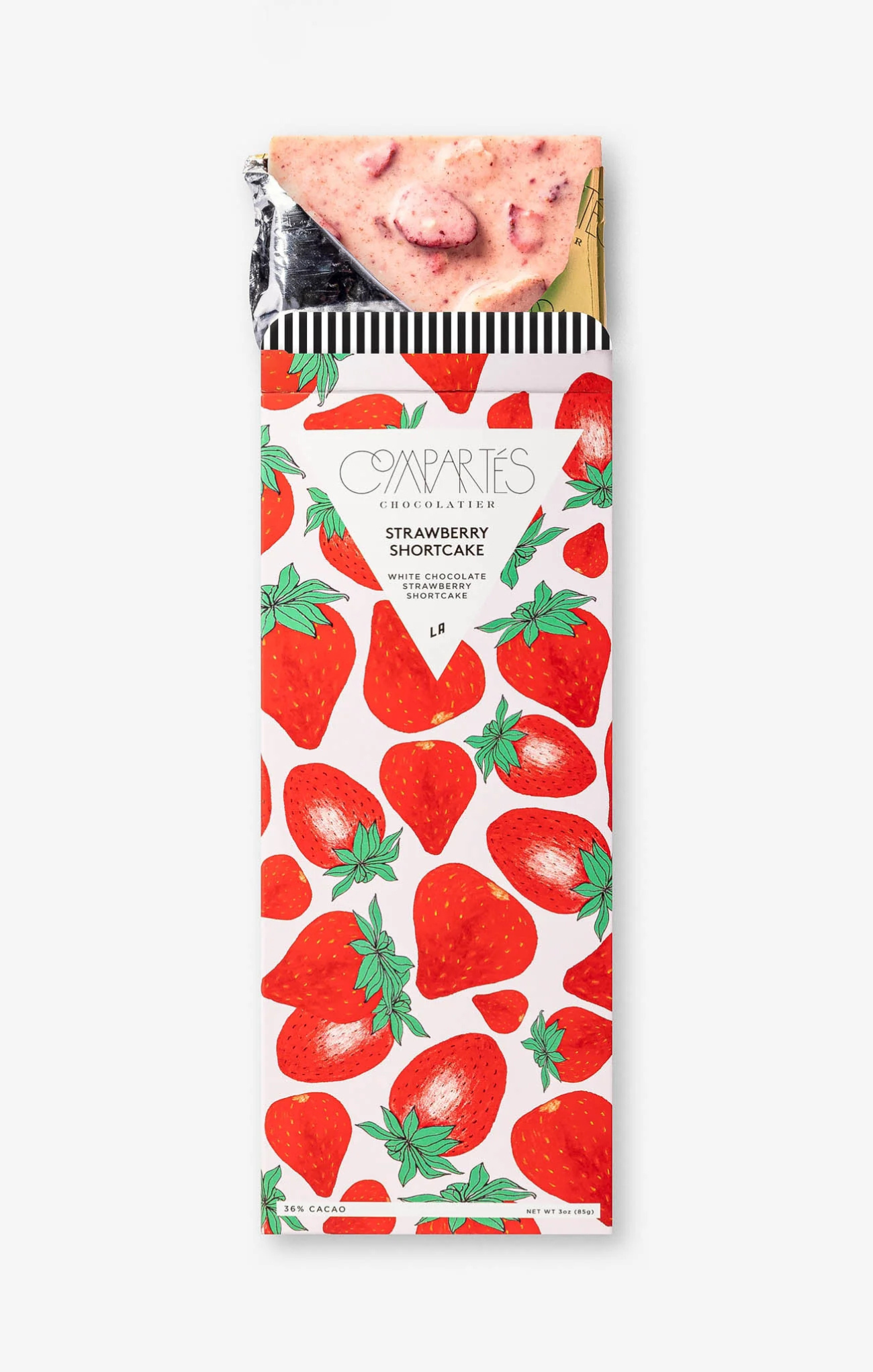 Pack of cookies with strawberry pattern on a white background