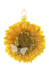 Decorative sunflower ornament with a bee on a white background
