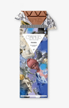 Chocolate bar with decorative packaging featuring classical sculptures on a white background