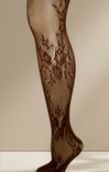 Black lace fishnet stockings on a beige background