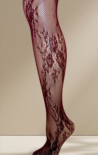 Black lace fishnet stockings on a beige background