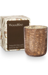 Woodfire candle with packaging on a white background