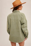 ABIGAIL TWILL STUDDED JACKET - Green, Metal Details. Buttons, Military, 