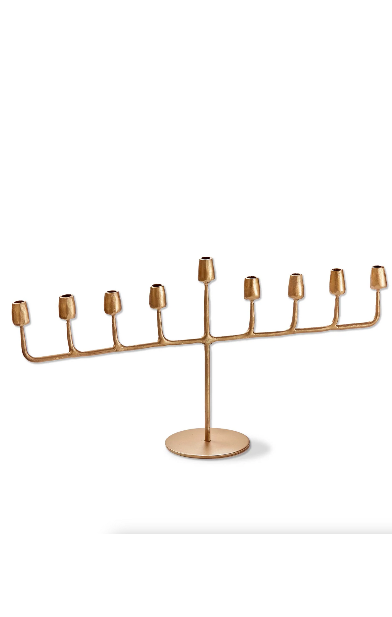 Gold menorah on a white background