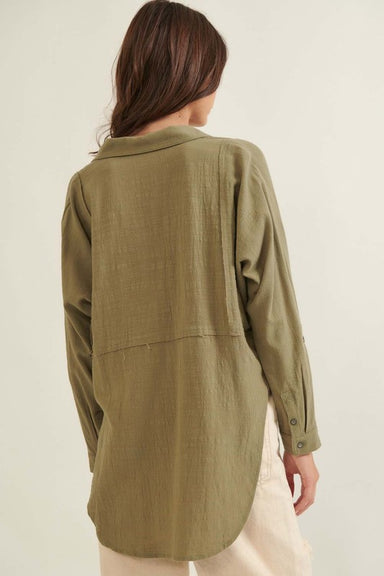 Alana Button Front Shirt -  Green, button up, button detailing down the front, vneck