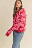 AMAYAH FLORAL KNIT SWEATER-red floral,long sleeves,round neck,ribbed edges,pink and red flower pattern