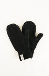 Black knit gloves on a white background