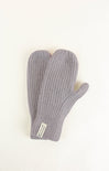Pair of gray knit gloves on a white background
