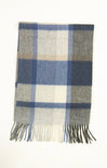 Plaid scarf with blue, gray, and white colors on a white background