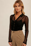 AVERY LACE SHIRT- Black sheer long sleeve with color, v-neck- lace detail on entire blouse