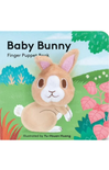 Baby Bunny finger puppet book cover with a rabbit illustration and nature background