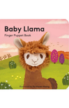 Baby Llama finger puppet book cover with a llama illustration and pink background