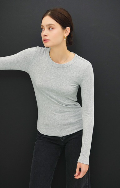 Shop At Grace, Blair LS Top, heather grey, long sleeves, round neck