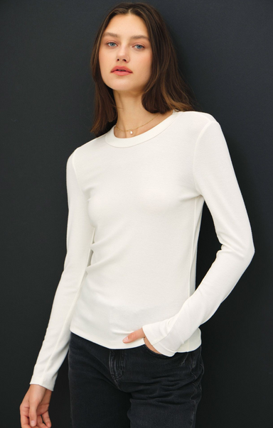 Shop At Grace, Blair LS Top, ivory, long sleeves, round neck