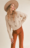 BLOOM OF YOUTH KNIT EMROIDERED SWEATER-cream,cable knit,floral pattern,long sleeve,round neck