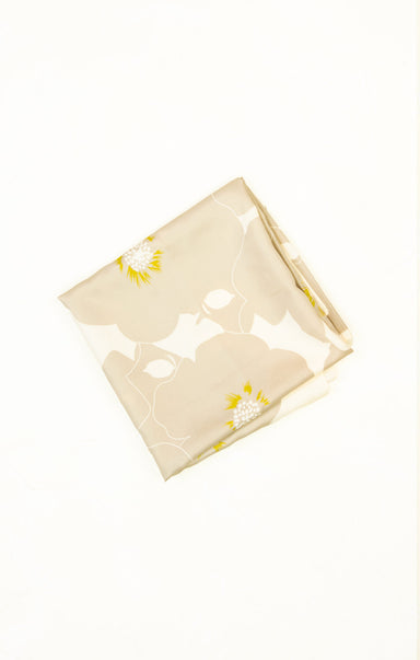 Beige pouch with floral patterns on a white background
