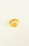 Gold ring on a light beige background