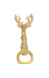 Gold deer-shaped bottle opener on a white background