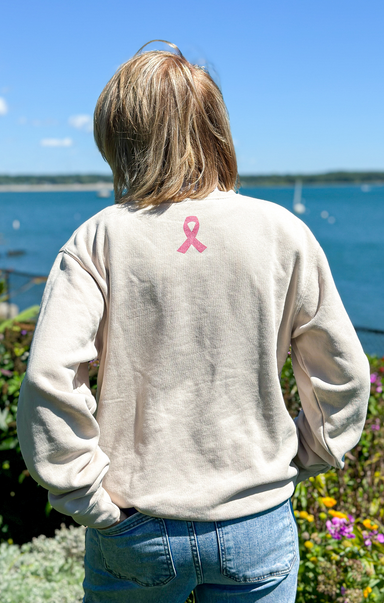 Shop At Grace, Breast Cancer Awareness Crewneck, beige with pink text