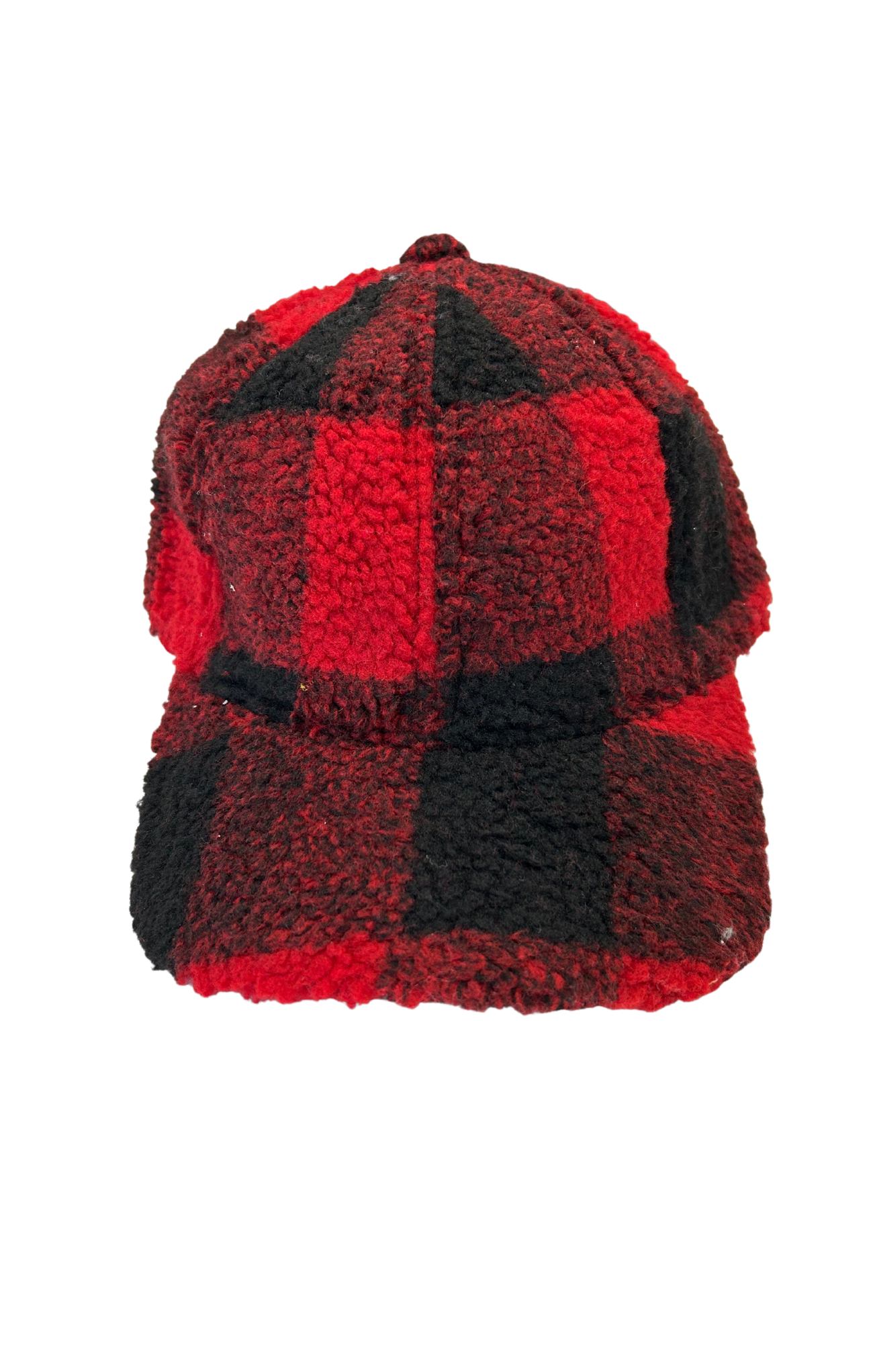 BUFFALO PLAID SHERPA BASEBALL CAP-red,black,plaid,fuzzy,adjustable,baseball cap