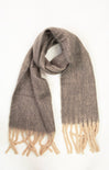 Gray scarf with beige tassels on a white background
