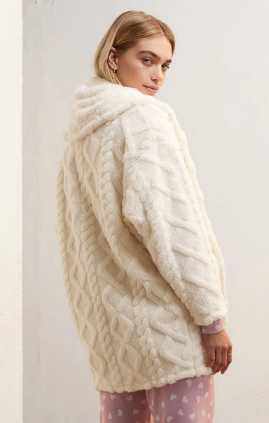 CAMERON CABLE CARDIGAN-bone,cable pattern,fuzzy fabric,front pockets,long sleeves