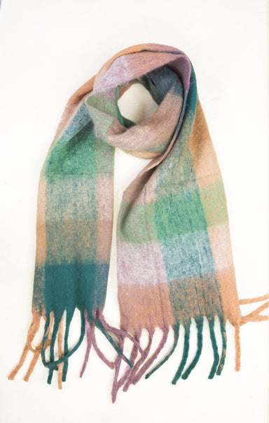 Plaid scarf with colorful pattern on a white background