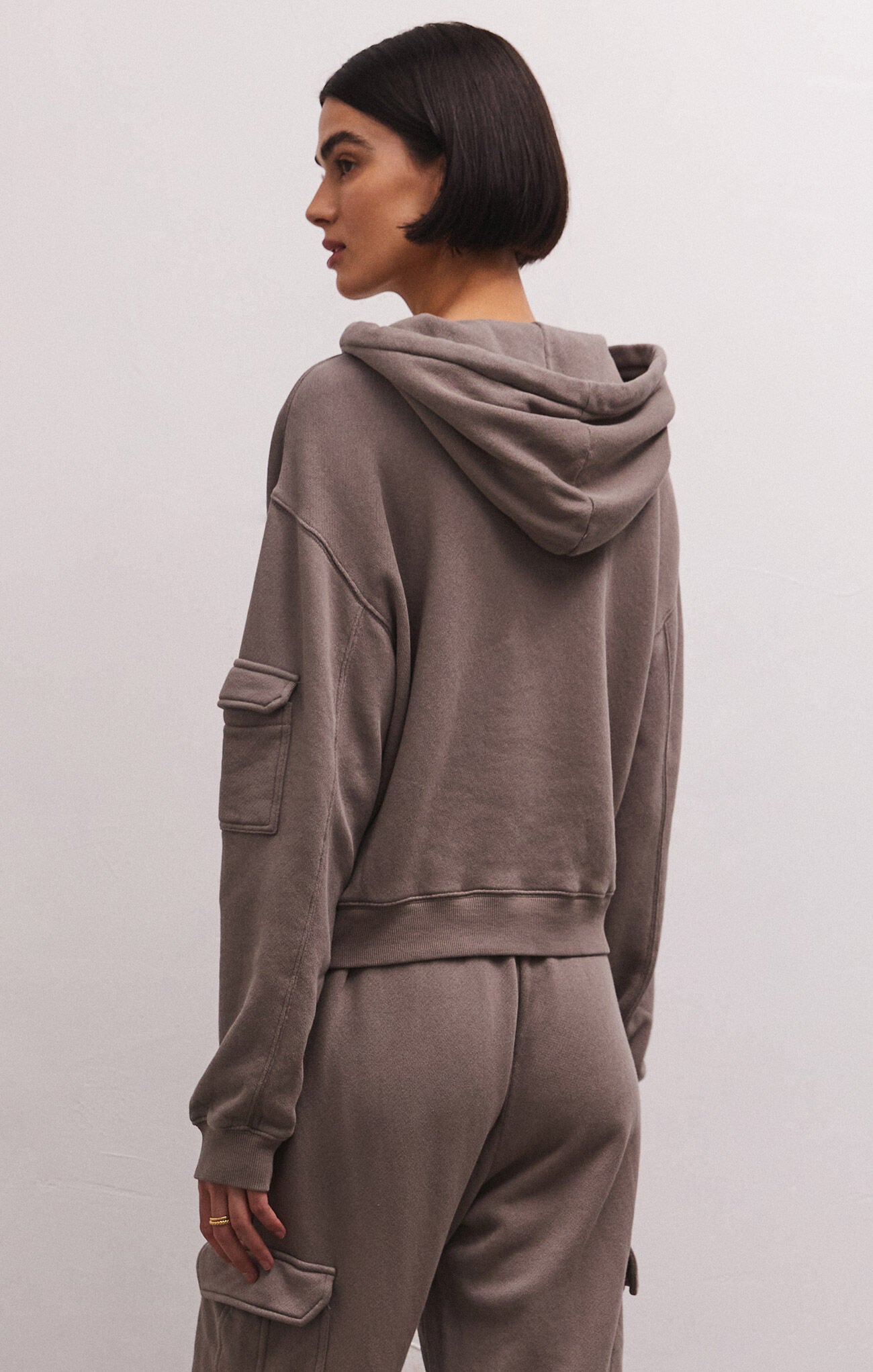 CARGO HOODIE-lunar grey,hooded,drawstring hood,pocket detail on sleeve,front pocket