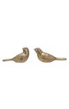 Two gold bird figurines on a white background