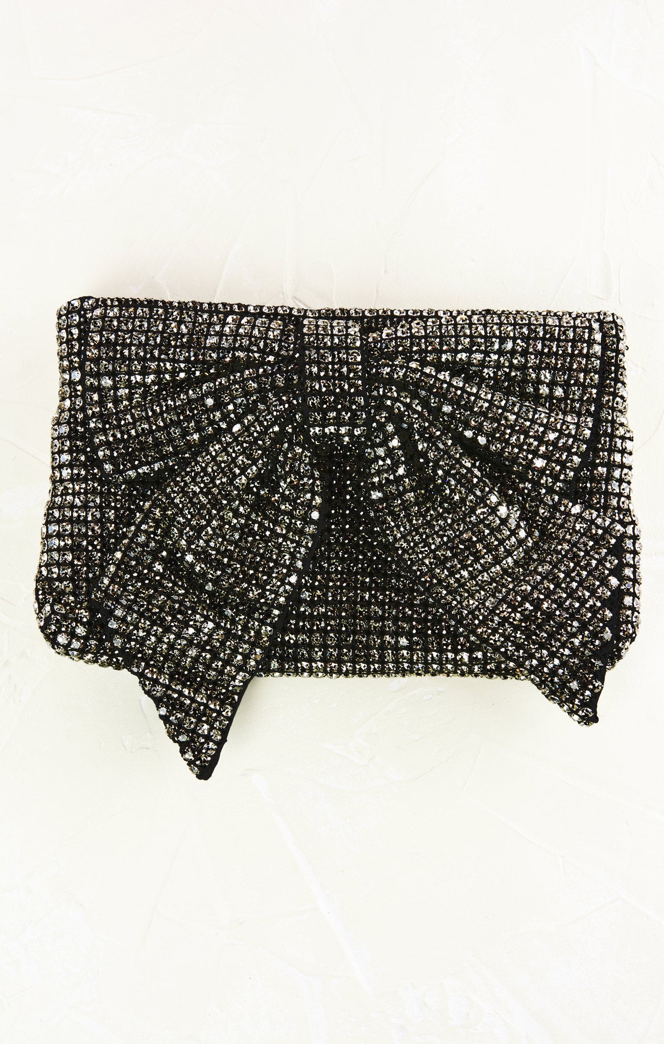 Black beaded clutch bag on a white background