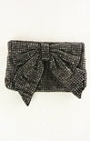 Black beaded clutch bag on a white background
