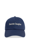 Navy blue cap with 'Favorite Daughter' text on a white background