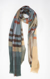 CLASSIC PLAID PATTERN OBLONG SCARF-camel,plaid pattern,frayed edges,oblong scarf