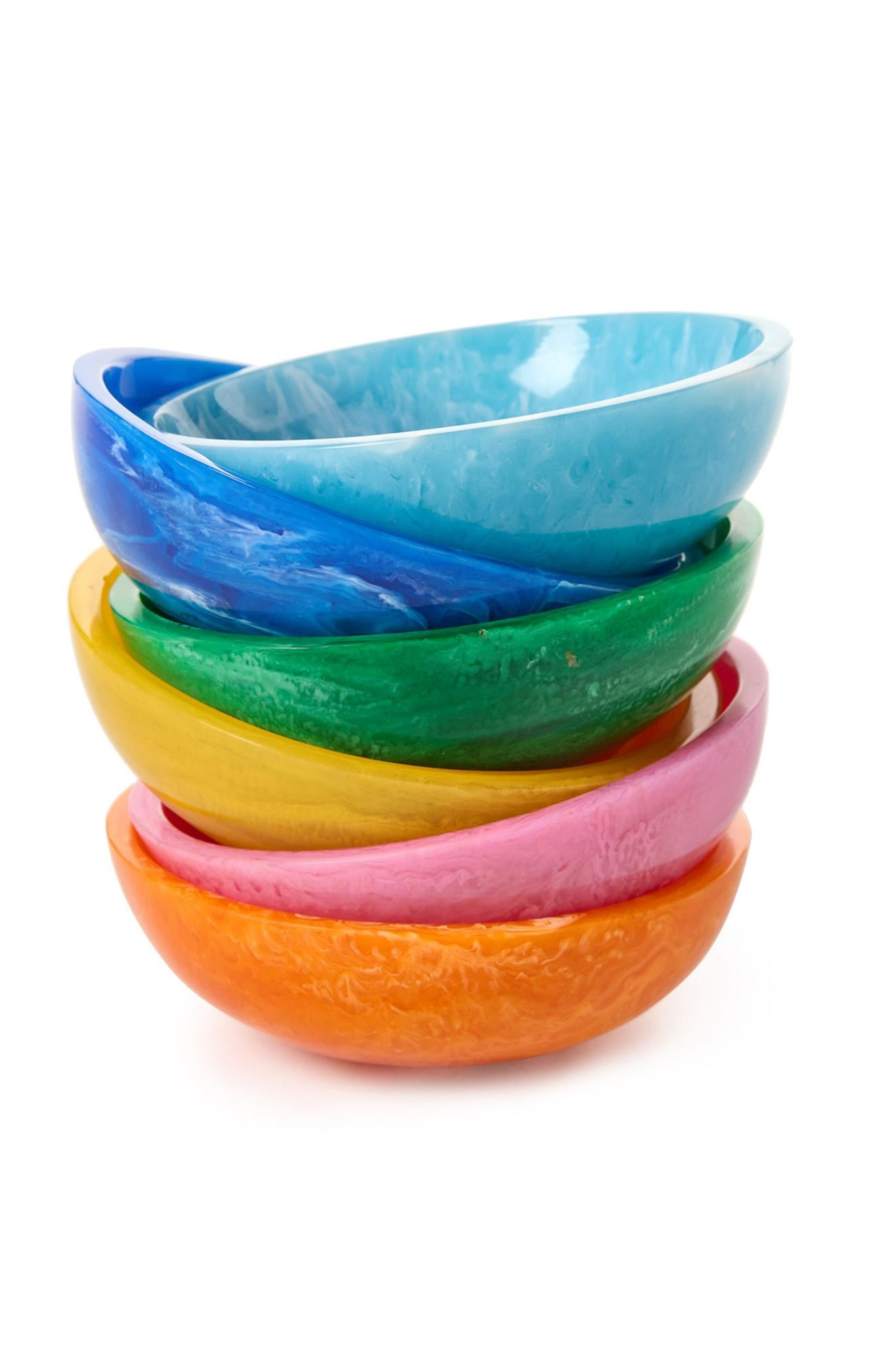 Stack of colorful bowls on a white background