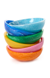 Stack of colorful bowls on a white background