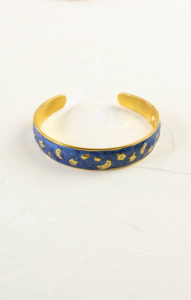 blue and gold bangle with gold stars and moons