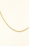 Gold chain necklace on a light beige background