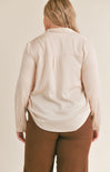 CURVY TAZ WRAP LONG SLEEVE TOP-champagne,twist front,long sleeve,v-neck,collar
