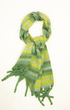 Green and yellow striped scarf on a white background
