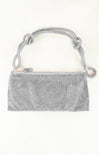 Silver mesh handbag with chain strap on a white background