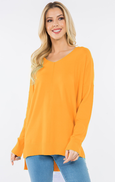 shop-at-grace-dreamers-dreamers-v-neck-sweater-tangerine-front