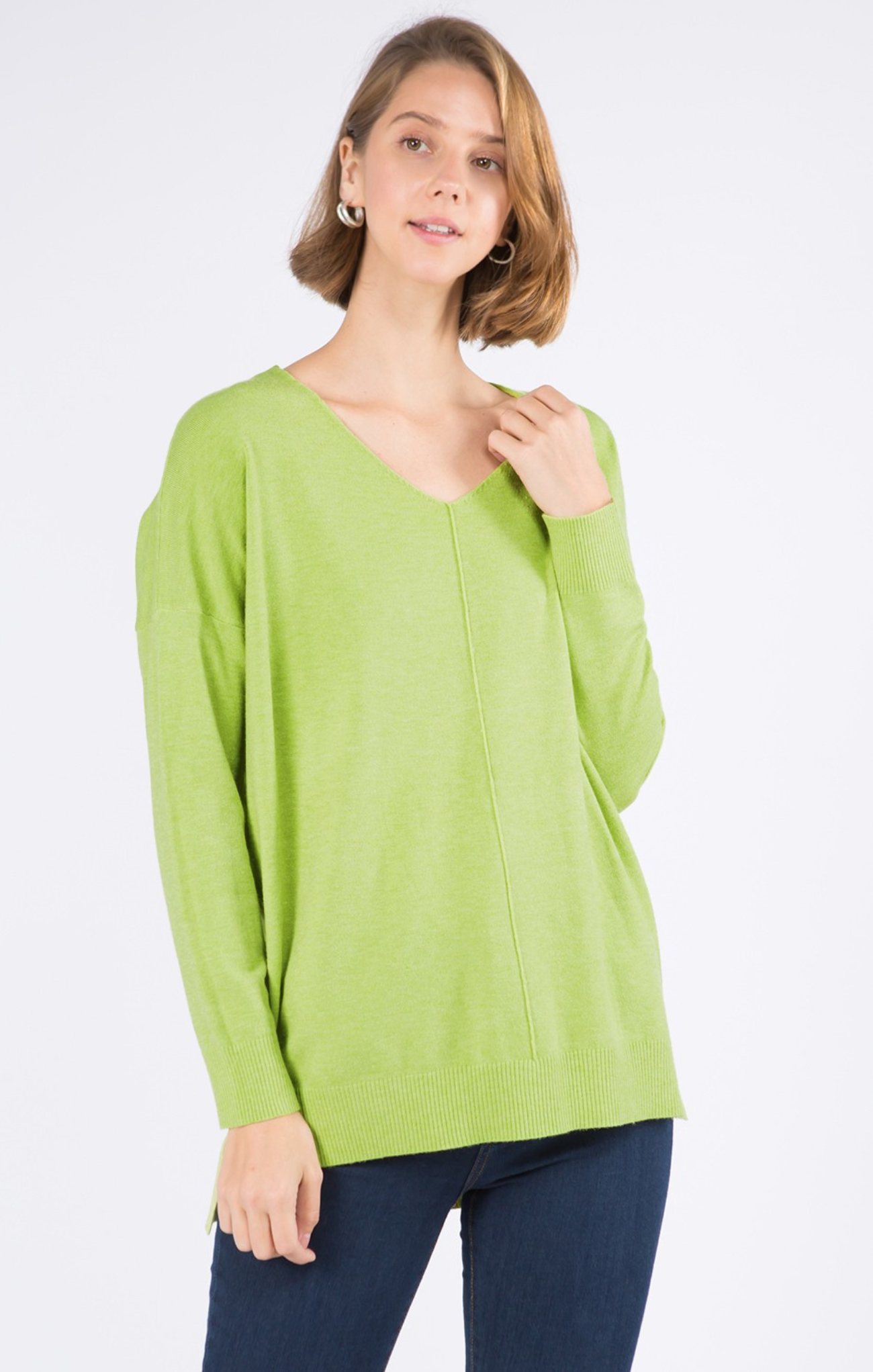 shop-at-grace-dreamers-v-neck-sweater-heather-matcha-green-front