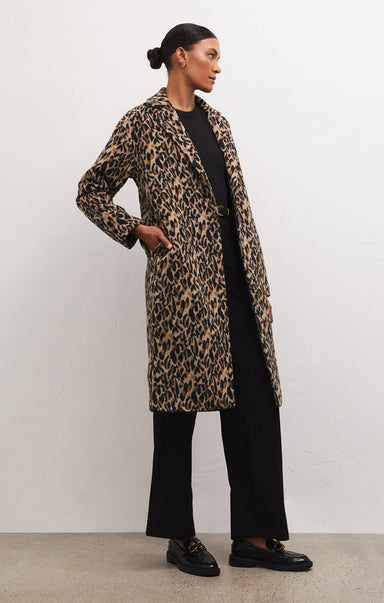 DYLAN ANIMAL COAT-natural,long sleeve,coat,collar,midi length