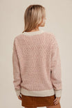 ELLIE TWO TONE SWEATER-speckled,mauve,solid cuffs, solid neckline,solid hem