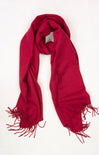 Red scarf with fringes on a white background