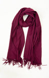 Burgundy scarf with fringes on a white background