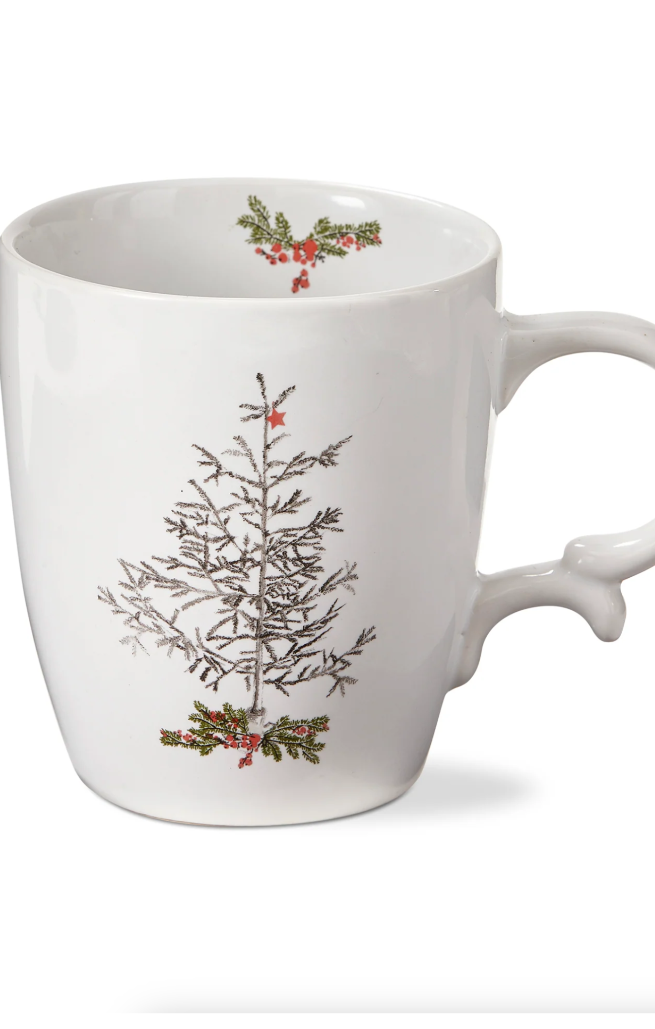 White mug with Christmas tree design on a white background