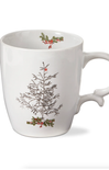 White mug with Christmas tree design on a white background